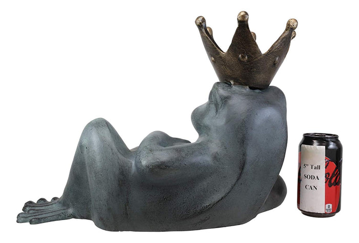 Ebros Gift Ebros Large Aluminum Metal Whimsical Lazy Summer Dreamy Frog Prince Charming With Crown Garden Bird Feeder Statue 17.25" Long Guest Greeter Home Outdoor Patio Pool Deck Flower Bed Frogs Toads Figurine