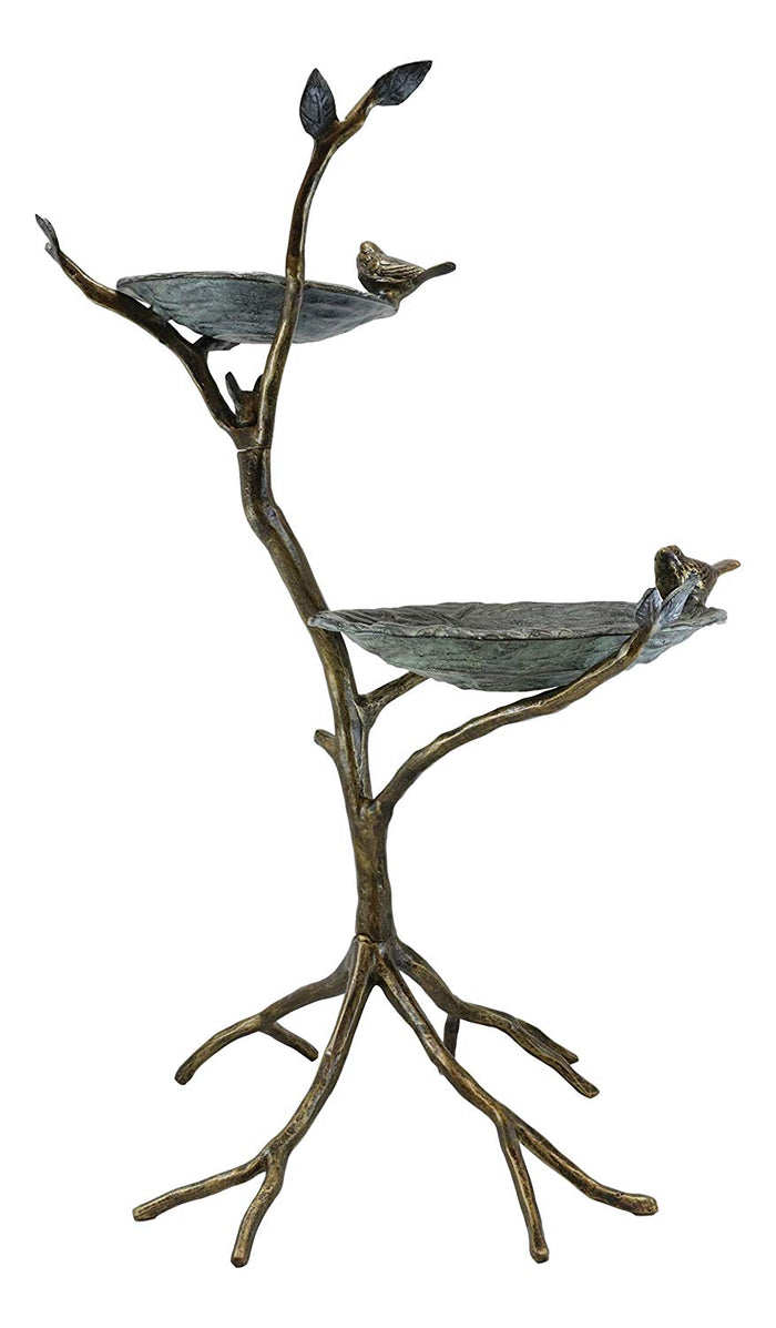 Ebros Gift Ebros Large Aluminum Metal Whimsical Two Tier Nesting Birds On Branches Garden Bird Feeder And Bath Statue 34" High Guest Greeter Home Outdoor Patio Pool Deck Flower Bed Nature Decor Accent Sculpture