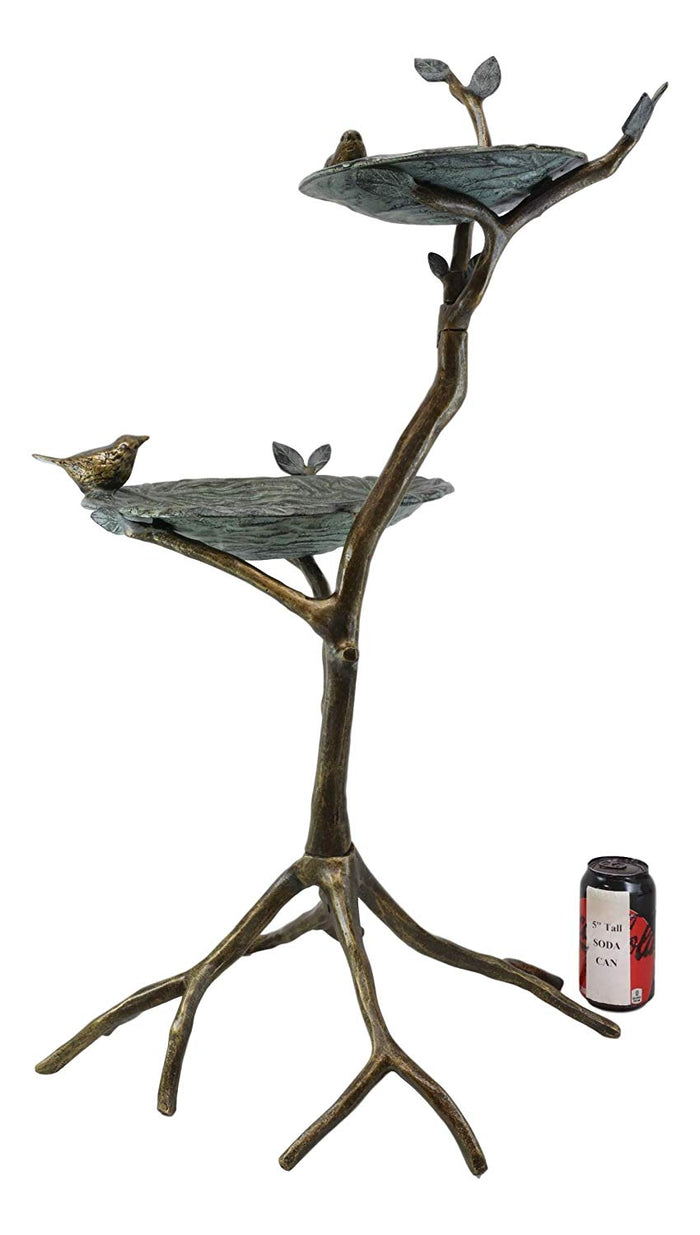 Ebros Gift Ebros Large Aluminum Metal Whimsical Two Tier Nesting Birds On Branches Garden Bird Feeder And Bath Statue 34" High Guest Greeter Home Outdoor Patio Pool Deck Flower Bed Nature Decor Accent Sculpture