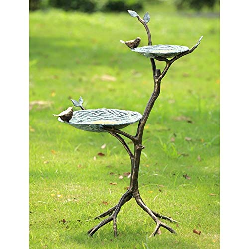 Ebros Gift Ebros Large Aluminum Metal Whimsical Two Tier Nesting Birds On Branches Garden Bird Feeder And Bath Statue 34" High Guest Greeter Home Outdoor Patio Pool Deck Flower Bed Nature Decor Accent Sculpture