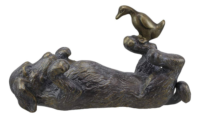 Ebros Gift Ebros Large Aluminum Whimsical Puppy Love Dachshund Dog Playing With Duckling Statue 14.5"L