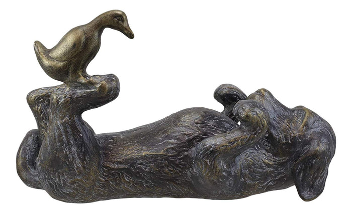 Ebros Gift Ebros Large Aluminum Whimsical Puppy Love Dachshund Dog Playing With Duckling Statue 14.5"L