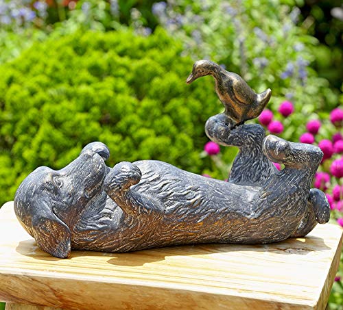 ebros gift Ebros Large Aluminum Whimsical Puppy Love Dachshund Dog Playing With Duckling Statue 14.5"L