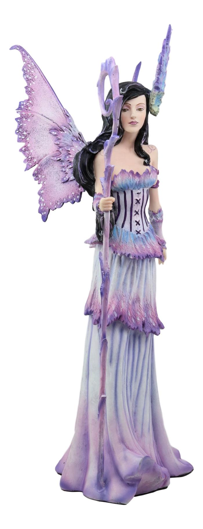 Ebros Gift Ebros Large Amy Brown Spring Season Purple Lavender Fairy Holding Curling Magical Staff Statue 17.75" Tall Fantasy Mythical Faery Garden Magic Collectible Figurine Fairies Pixies Nymphs Decor