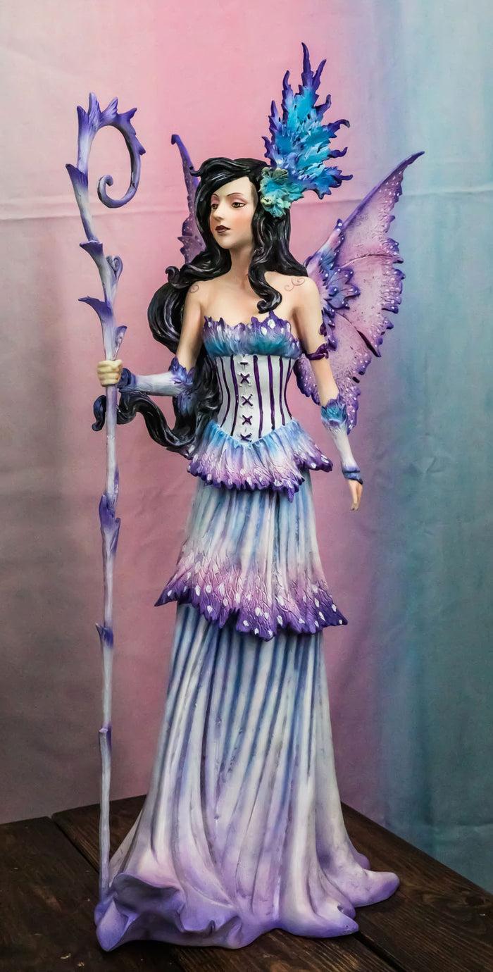ebros gift Ebros Large Amy Brown Spring Season Purple Lavender Fairy Holding Curling Magical Staff Statue 17.75" Tall Fantasy Mythical Faery Garden Magic Collectible Figurine Fairies Pixies Nymphs Decor