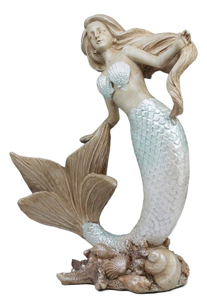 Ebros Gift Ebros Large Art Nouveau Siren Mermaid Waking Up By Shells And Corals Figurine 9.5" Tall Fantasy Sea Life Water Bay Coastal Or Nautical Decor Statue
