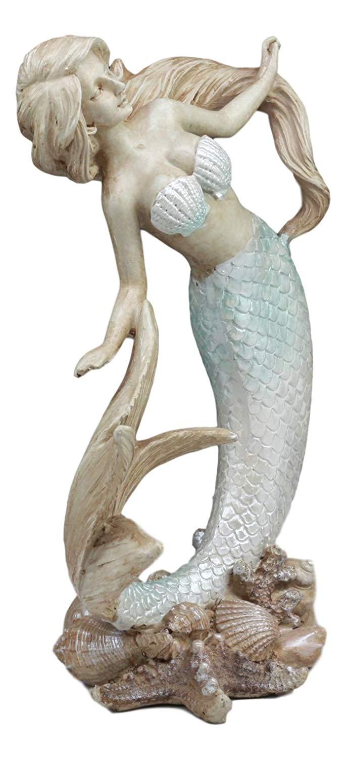 Ebros Gift Ebros Large Art Nouveau Siren Mermaid Waking Up By Shells And Corals Figurine 9.5" Tall Fantasy Sea Life Water Bay Coastal Or Nautical Decor Statue