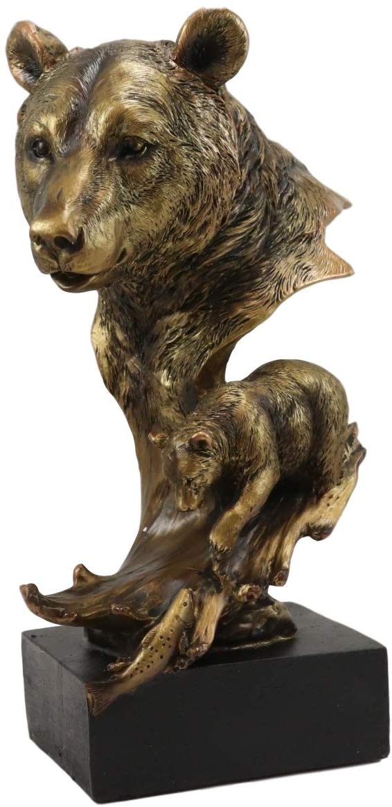 Ebros Gift Ebros Large Black Bear Head Bust With Cub Statue On Pedestal Base Figurine 10"H