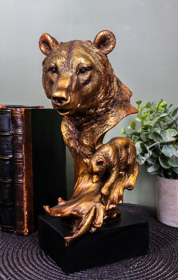 ebros gift Ebros Large Black Bear Head Bust with Cub Statue On Pedestal Base Figurine 10"H