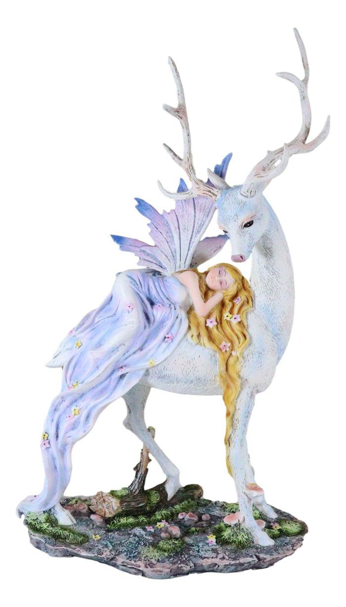 Ebros Gift Ebros Large Blonde Fairy Sleeping On Sacred Capiz Blue Pearl Stag Elk Statue