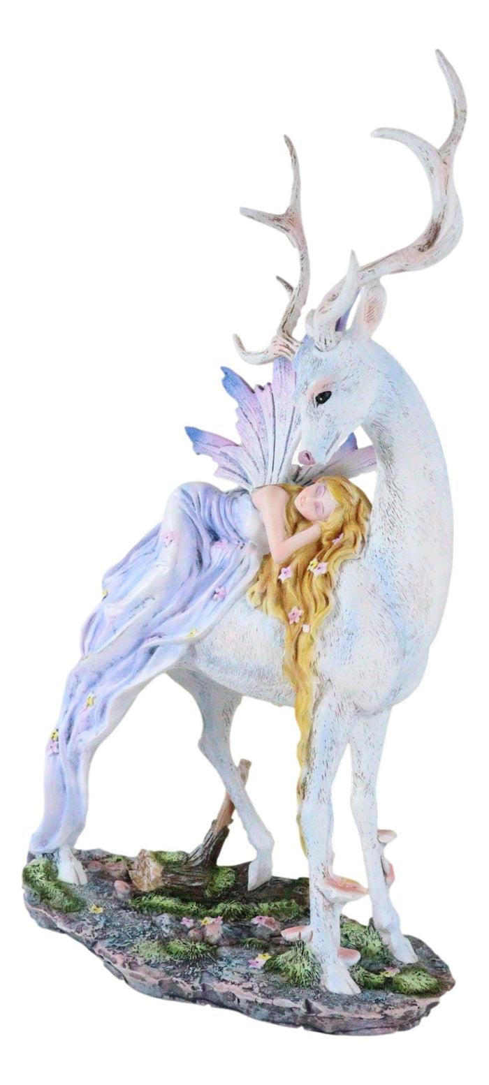 Ebros Gift Ebros Large Blonde Fairy Sleeping On Sacred Capiz Blue Pearl Stag Elk Statue
