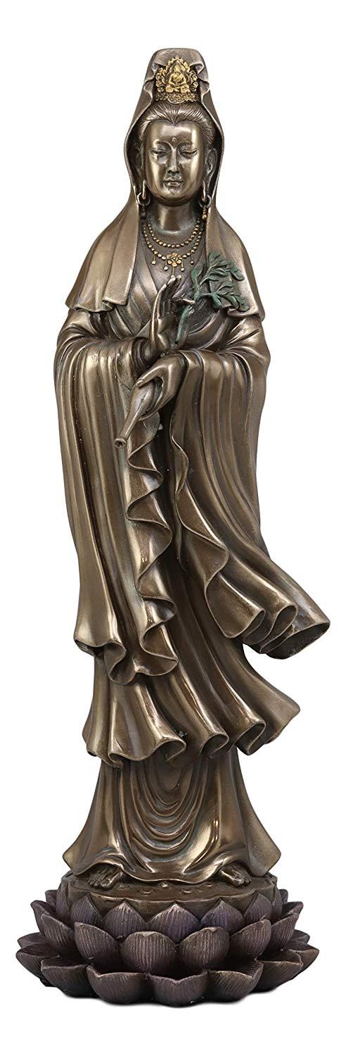 Ebros Gift Ebros Large Bodhisattva Kuan Yin In Vitarka Mudra Hand Pose Standing On Lotus Flower Statue 16.25" Tall