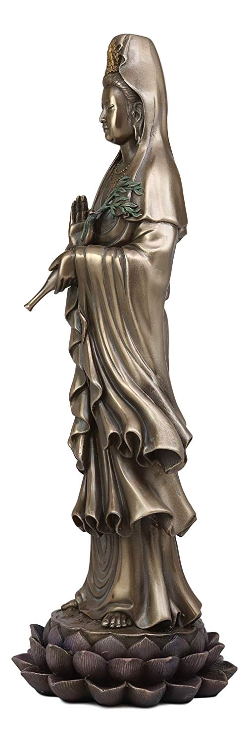 Ebros Gift Ebros Large Bodhisattva Kuan Yin In Vitarka Mudra Hand Pose Standing On Lotus Flower Statue 16.25" Tall