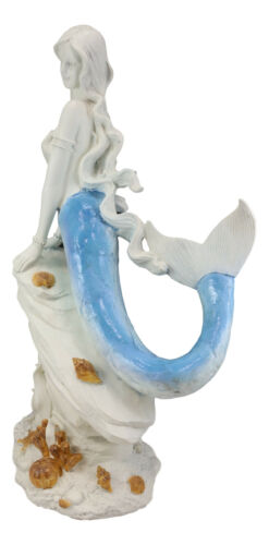 Ebros Gift Ebros Large Capiz Blue Tail Nautical Mermaid Sitting On Corals Bedrock Statue