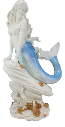 Ebros Gift Ebros Large Capiz Blue Tail Nautical Mermaid Sitting On Corals Bedrock Statue