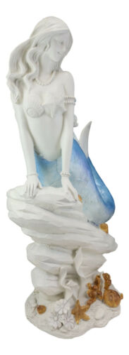 Ebros Gift Ebros Large Capiz Blue Tail Nautical Mermaid Sitting On Corals Bedrock Statue
