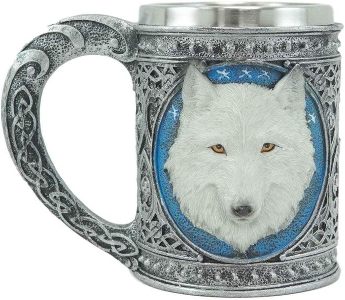 Ebros Gift Ebros Large Celtic Alpha Direwolf White Snow Wolf 24oz Drinking Mug
