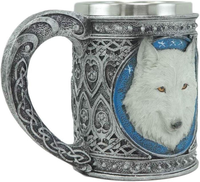 Ebros Gift Ebros Large Celtic Alpha Direwolf White Snow Wolf 24oz Drinking Mug