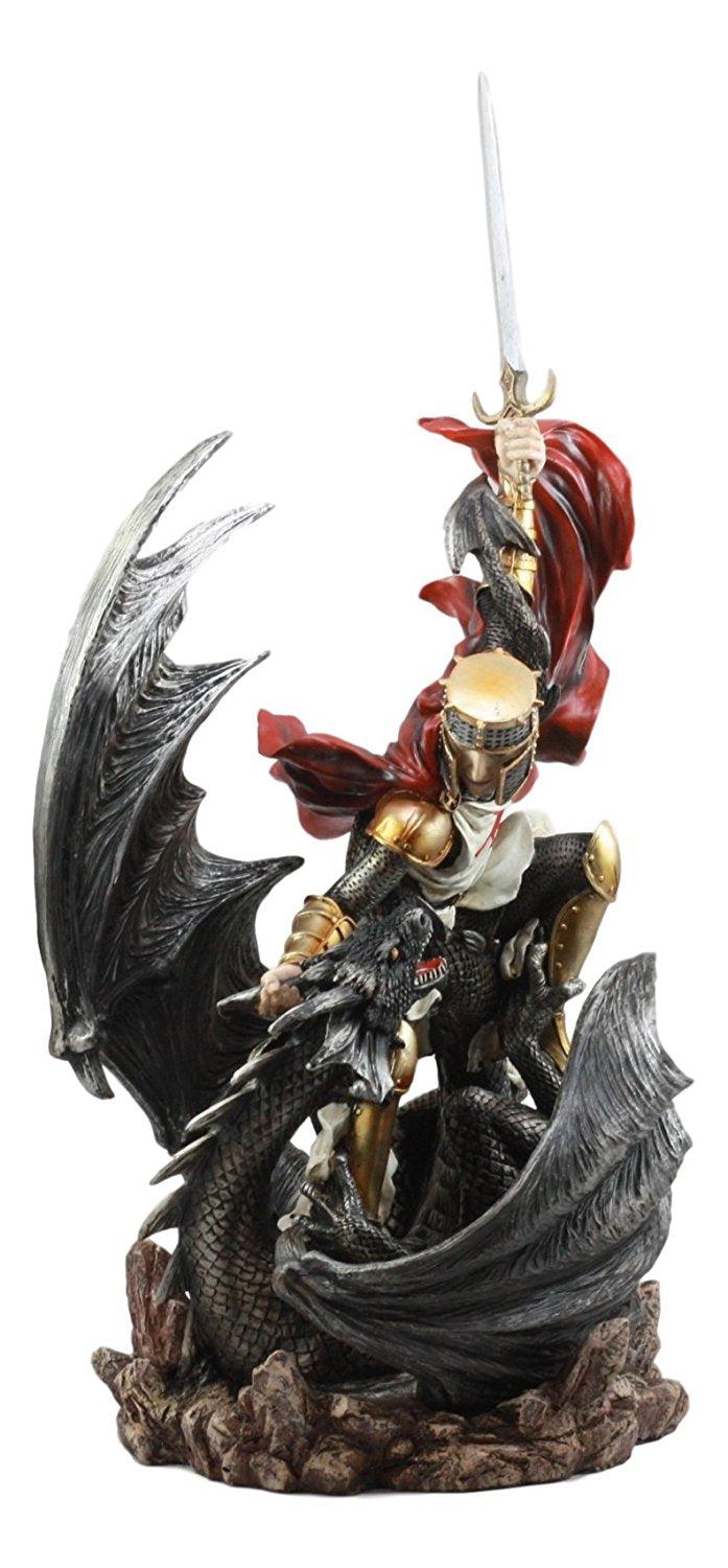 ebros gift Ebros Large Chivalrous Saint George Slaying Black Dragon Statue 21"Tall The Golden Legend Of The City of Lasia