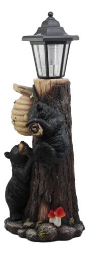 Ebros Gift Ebros Large Climbing Black Bear Cubs Reaching For Honeycomb Beehive LED Path Lighter Statue 19"Tall With Solar Lantern Light Welcome Sign Guest Greeter Decor Figurine