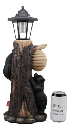 Ebros Gift Ebros Large Climbing Black Bear Cubs Reaching For Honeycomb Beehive LED Path Lighter Statue 19"Tall With Solar Lantern Light Welcome Sign Guest Greeter Decor Figurine