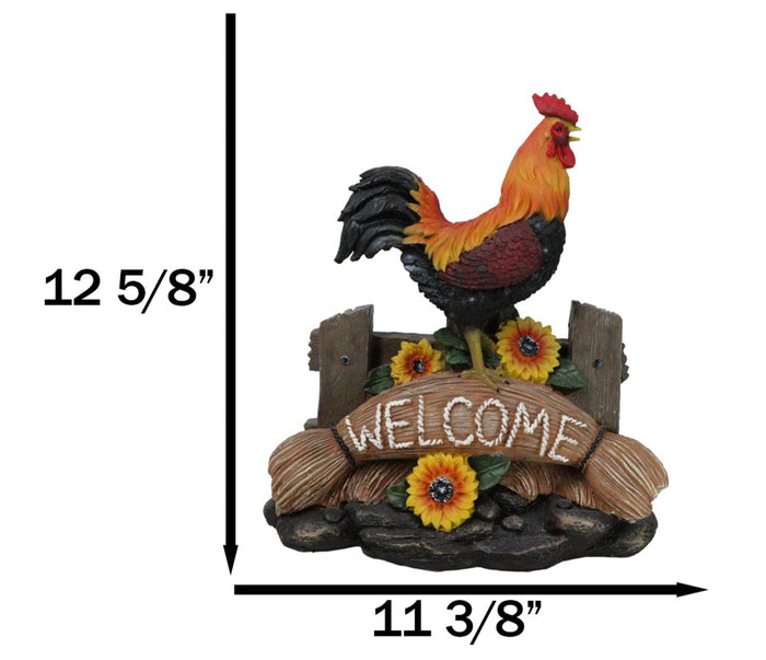 Ebros Gift Ebros Large Country Chicken Rooster On Wooden Fence With Sunflowers Welcome Statue
