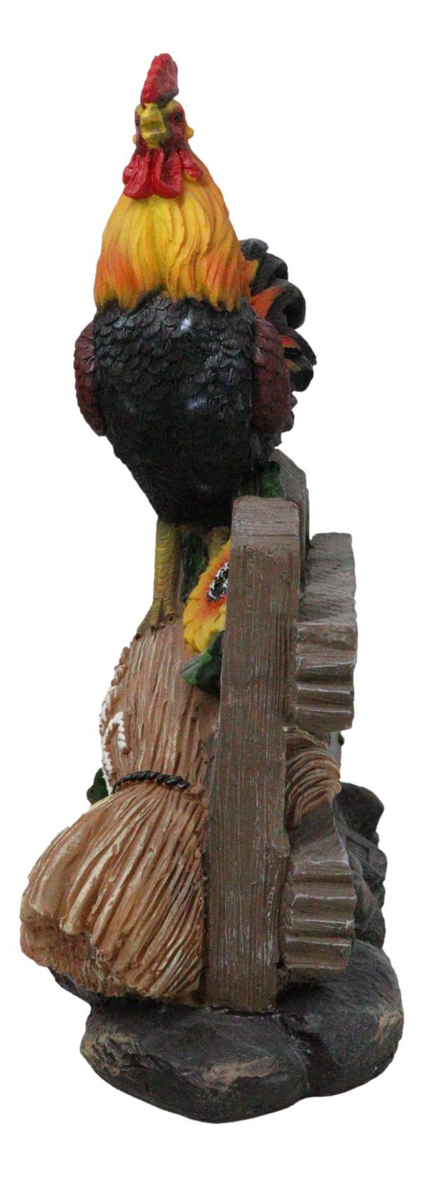 Ebros Gift Ebros Large Country Chicken Rooster On Wooden Fence With Sunflowers Welcome Statue