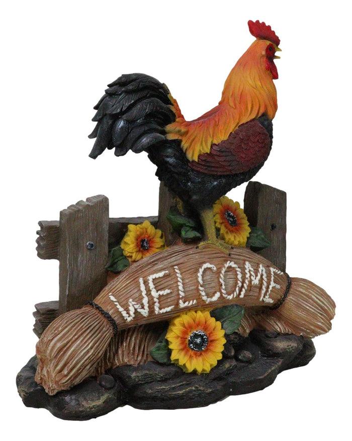 Ebros Gift Ebros Large Country Chicken Rooster On Wooden Fence With Sunflowers Welcome Statue
