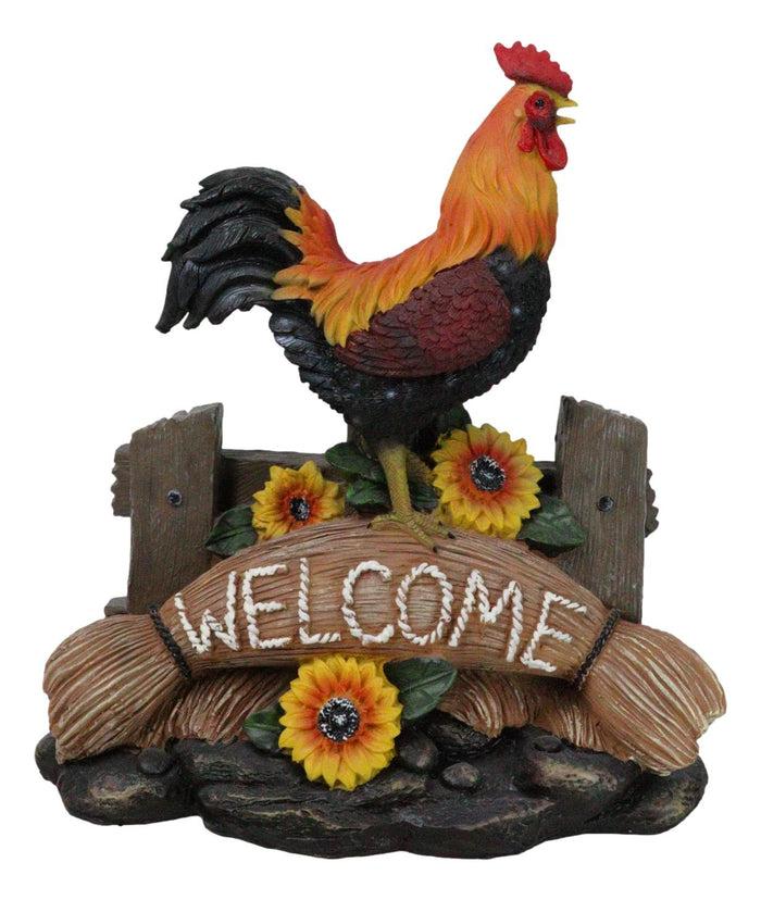 ebros gift Ebros Large Country Chicken Rooster On Wooden Fence With Sunflowers Welcome Statue