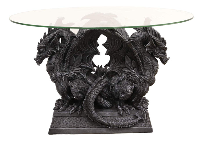 Ebros Gift Ebros Large Crouching Twin Dragon Sentinels On Celtic Knotwork Base Coffee Side Table