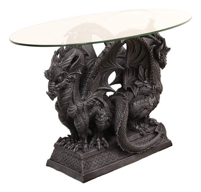 ebros gift Ebros Large Crouching Twin Dragon Sentinels On Celtic Knotwork Base Coffee Side Table