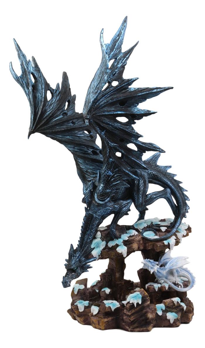 Ebros Gift Ebros Large Dark Dragon With Frozen Ice White Baby Hatchling Statue 18.5" Tall