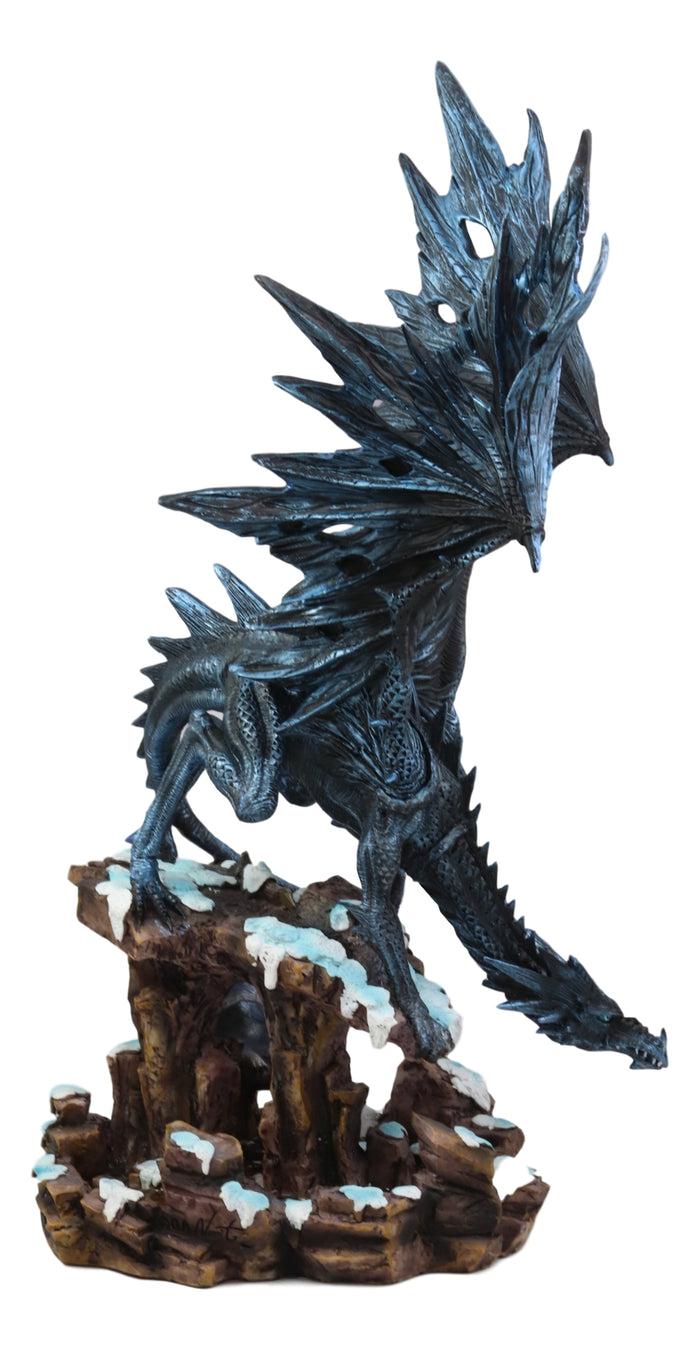 Ebros Gift Ebros Large Dark Dragon With Frozen Ice White Baby Hatchling Statue 18.5" Tall