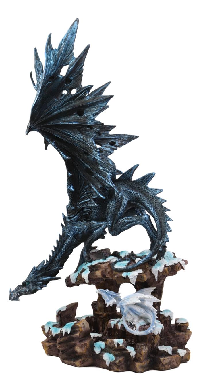 Ebros Gift Ebros Large Dark Dragon With Frozen Ice White Baby Hatchling Statue 18.5" Tall