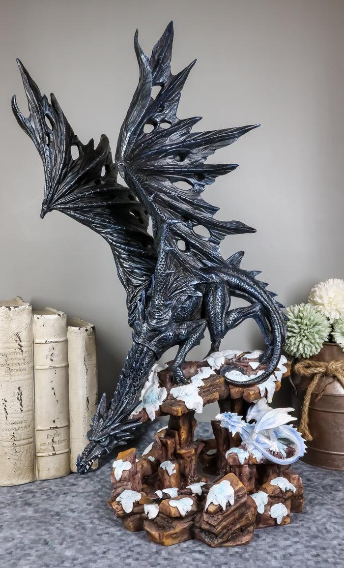 ebros gift Ebros Large Dark Dragon with Frozen Ice White Baby Hatchling Statue 18.5" Tall