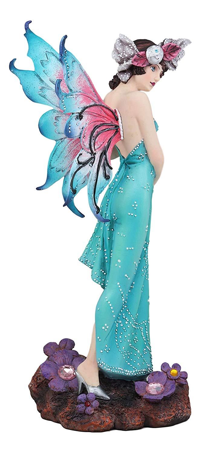 Ebros Gift Ebros Large Enchanting Teal Victorian Fairy With Fuchsia Wings Statue 15" H Mythical Fantasy FAE Pixie Nymph Mystical Angel Fairies Magical Art Nouveau Decor Sculpture Figurine