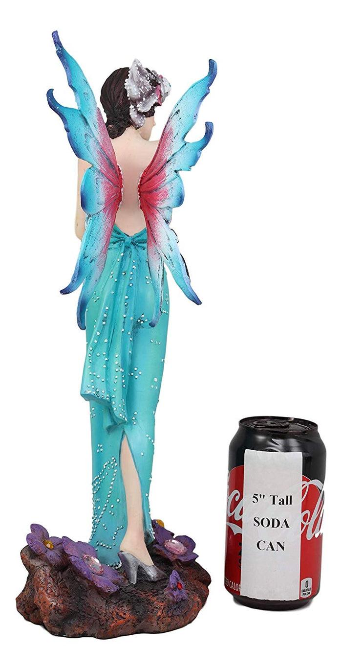 Ebros Gift Ebros Large Enchanting Teal Victorian Fairy With Fuchsia Wings Statue 15" H Mythical Fantasy FAE Pixie Nymph Mystical Angel Fairies Magical Art Nouveau Decor Sculpture Figurine