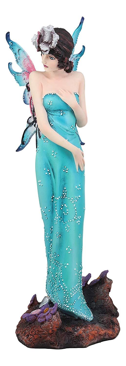 Ebros Gift Ebros Large Enchanting Teal Victorian Fairy With Fuchsia Wings Statue 15" H Mythical Fantasy FAE Pixie Nymph Mystical Angel Fairies Magical Art Nouveau Decor Sculpture Figurine