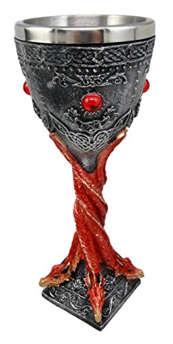 Ebros Gift Ebros Large Fire Flame Twisted Dragons 9.5"H Wine Drink Goblet Cup Chalice
