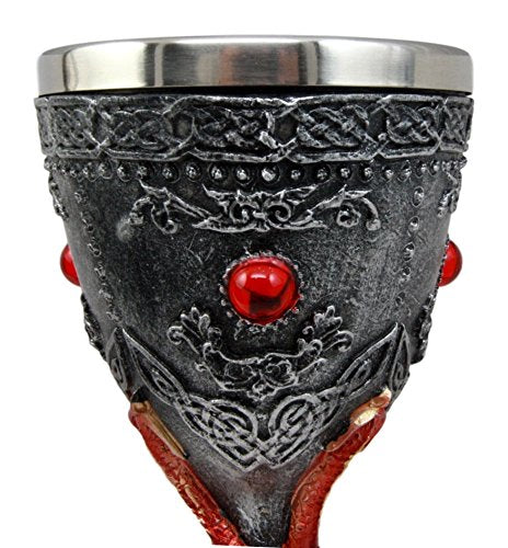 Ebros Gift Ebros Large Fire Flame Twisted Dragons 9.5"H Wine Drink Goblet Cup Chalice