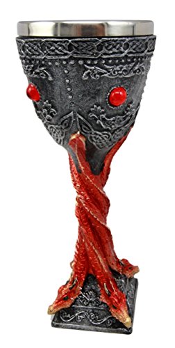 Ebros Gift Ebros Large Fire Flame Twisted Dragons 9.5"H Wine Drink Goblet Cup Chalice
