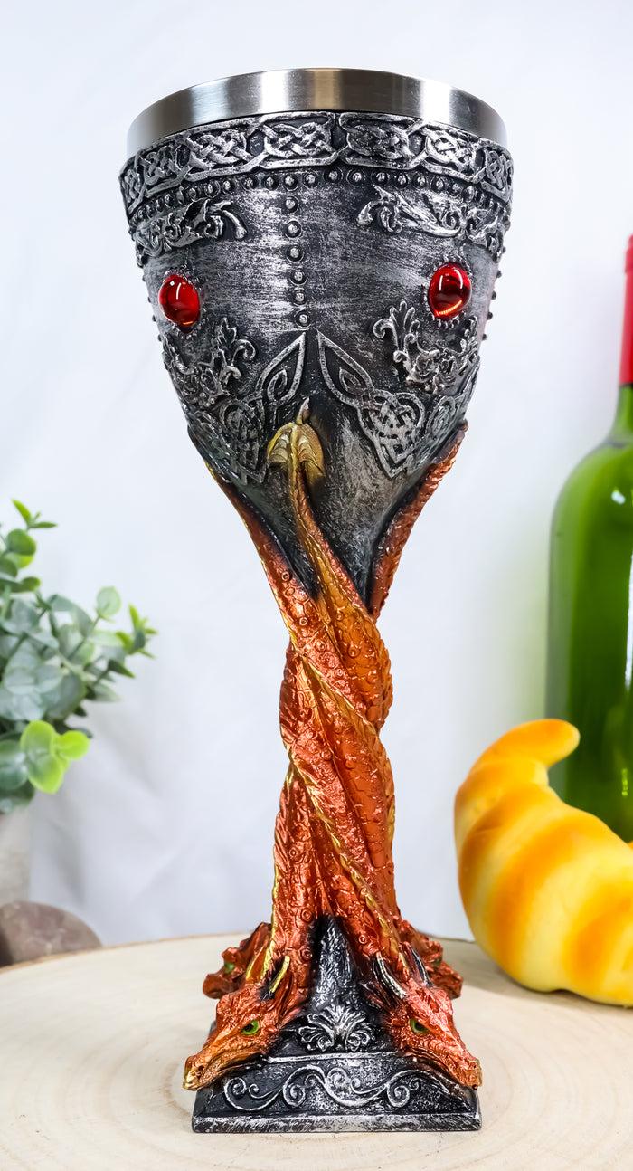 ebros gift Ebros Large Fire Flame Twisted Dragons 9.5"H Wine Drink Goblet Cup Chalice