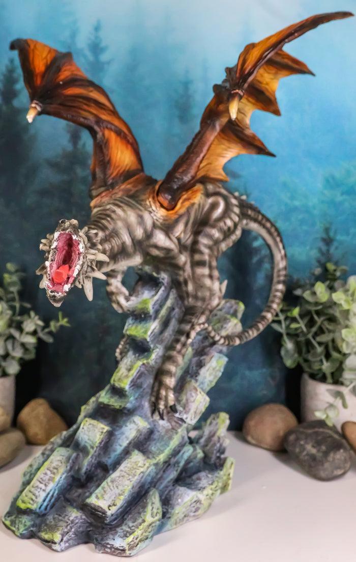 Ebros Gift Ebros Large Flying Striped Dragon Over Frozen Rocks Statue Mythical Fantasy Figurine