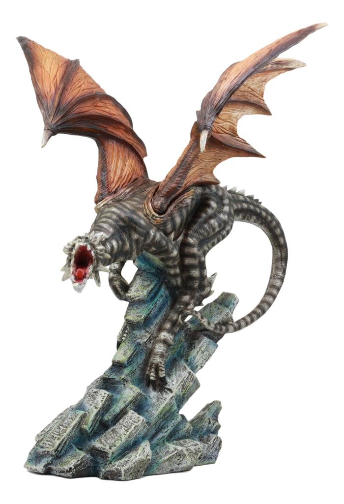 Ebros Gift Ebros Large Flying Striped Dragon Over Frozen Rocks Statue Mythical Fantasy Figurine