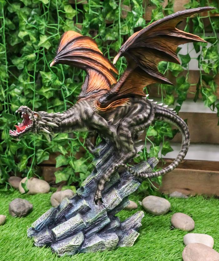 ebros gift Ebros Large Flying Striped Dragon Over Frozen Rocks Statue Mythical Fantasy Figurine