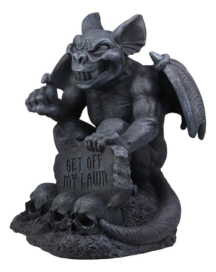 Ebros Gift Ebros Large Gargoyle By Skull Graveyard Statue With Get Off My Lawn Sign 15"H Sculpture