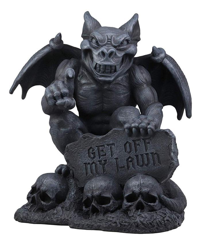 ebros gift Ebros Large Gargoyle by Skull Graveyard Statue with Get Off My Lawn Sign 15"H Sculpture