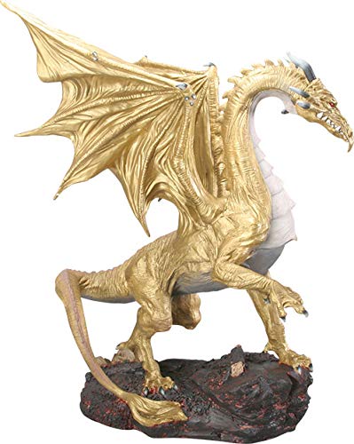 Ebros Gift Ebros Large Gold Midnight Dragon Statue Home Decor Resin Dragon Sculptural 15" H
