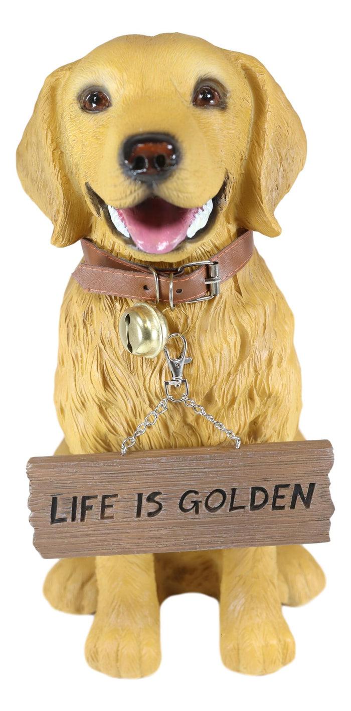 Ebros Gift Ebros Large Golden Retriever Puppy Decor Statue With Jingle Collar Greeting Sign