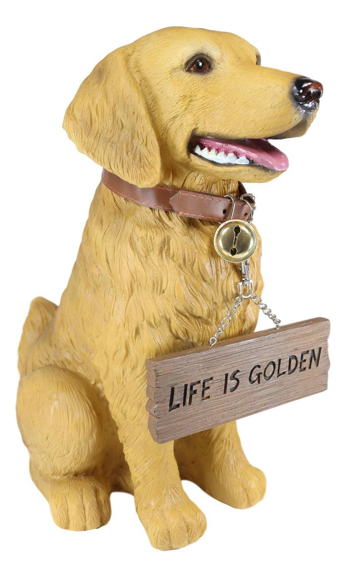 Ebros Gift Ebros Large Golden Retriever Puppy Decor Statue With Jingle Collar Greeting Sign